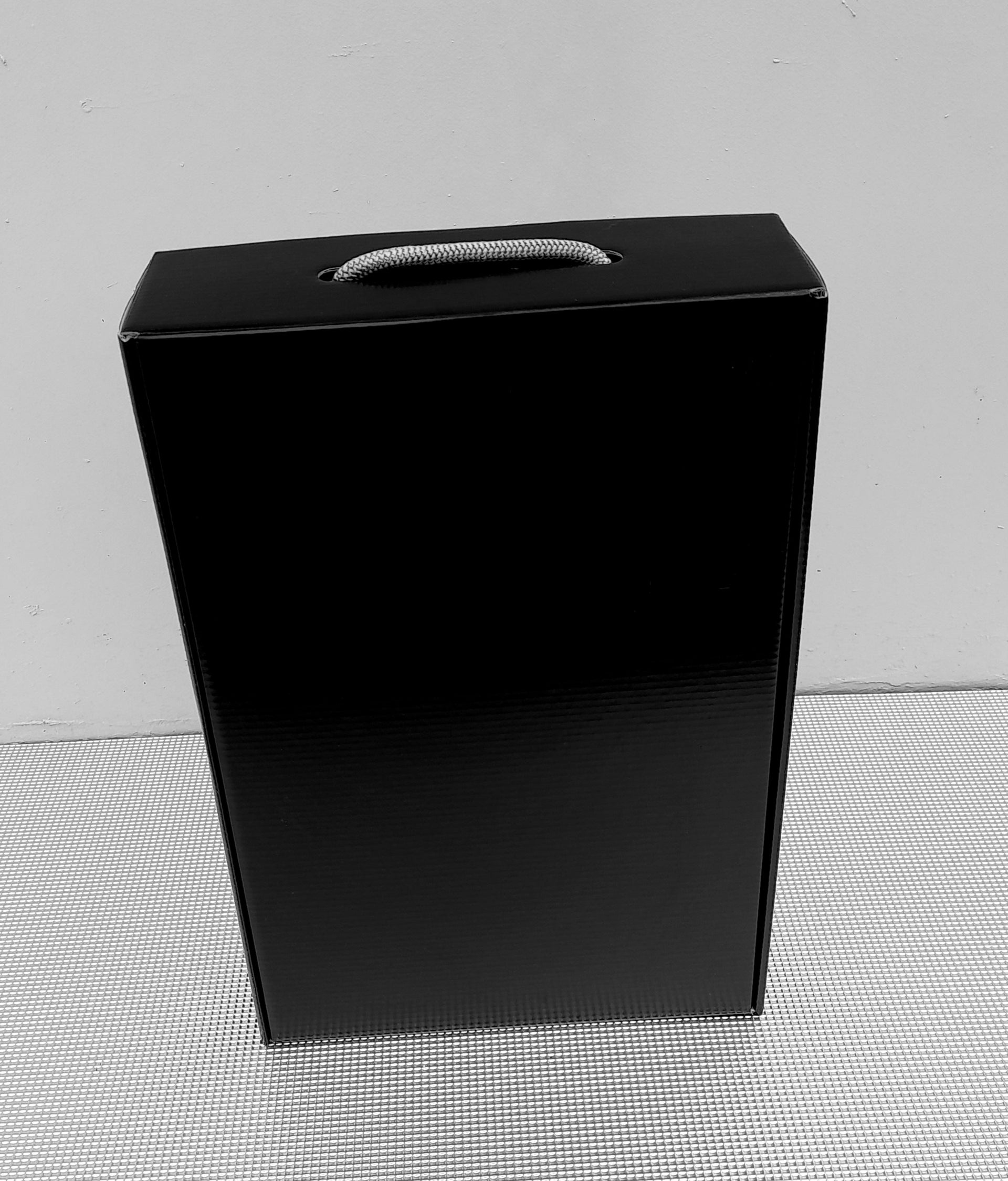 Caja / estuche 3 Medias piezas NEGRO 35x24x6cm con asa elástica plata.